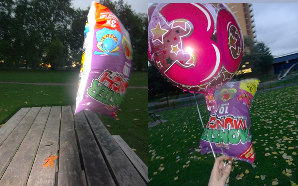 Flying crisp balloonist Dominic Wilcox